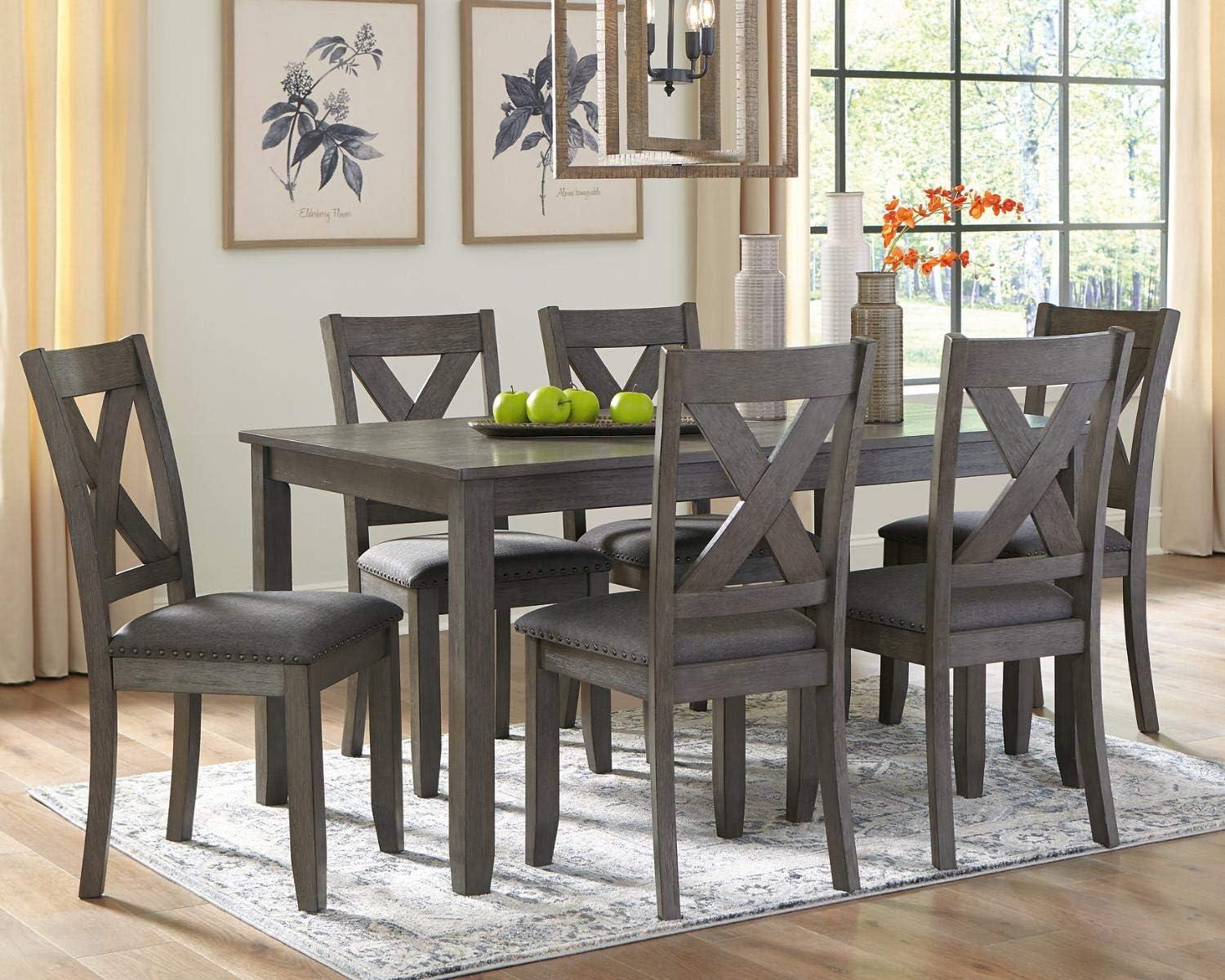 imageSignature Design by Ashley Caitbrook 7 Piece Rustic Dining Set with Barstools GrayDark Gray