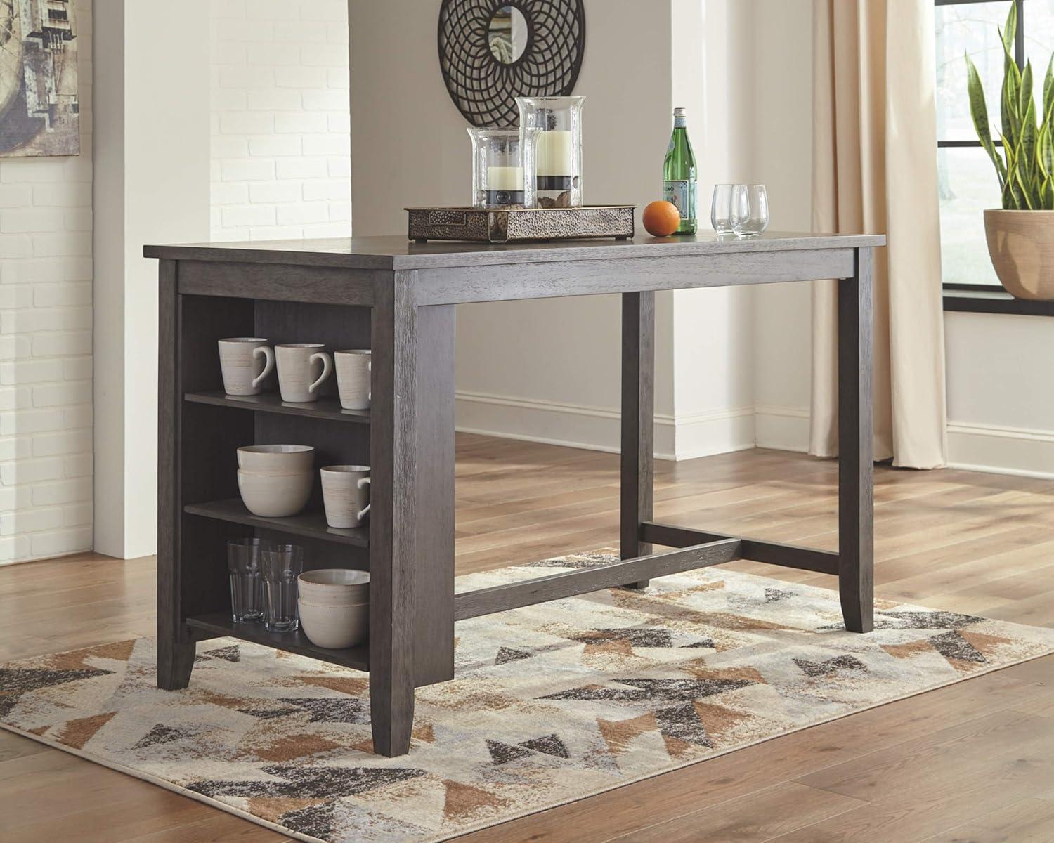 imageSignature Design by Ashley Caitbrook Rustic Counter Height Dining Table with Storage and 2 Barstools Dark GrayDark Gray
