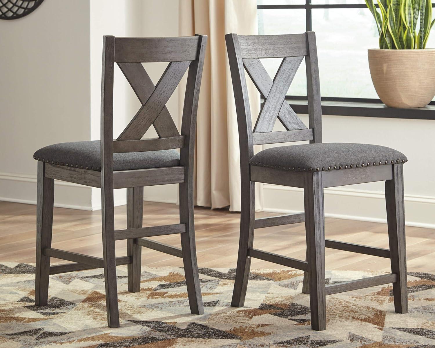 imageSignature Design by Ashley Caitbrook Rustic Counter Height Dining Table with Storage and 2 Barstools Dark GrayDark Gray