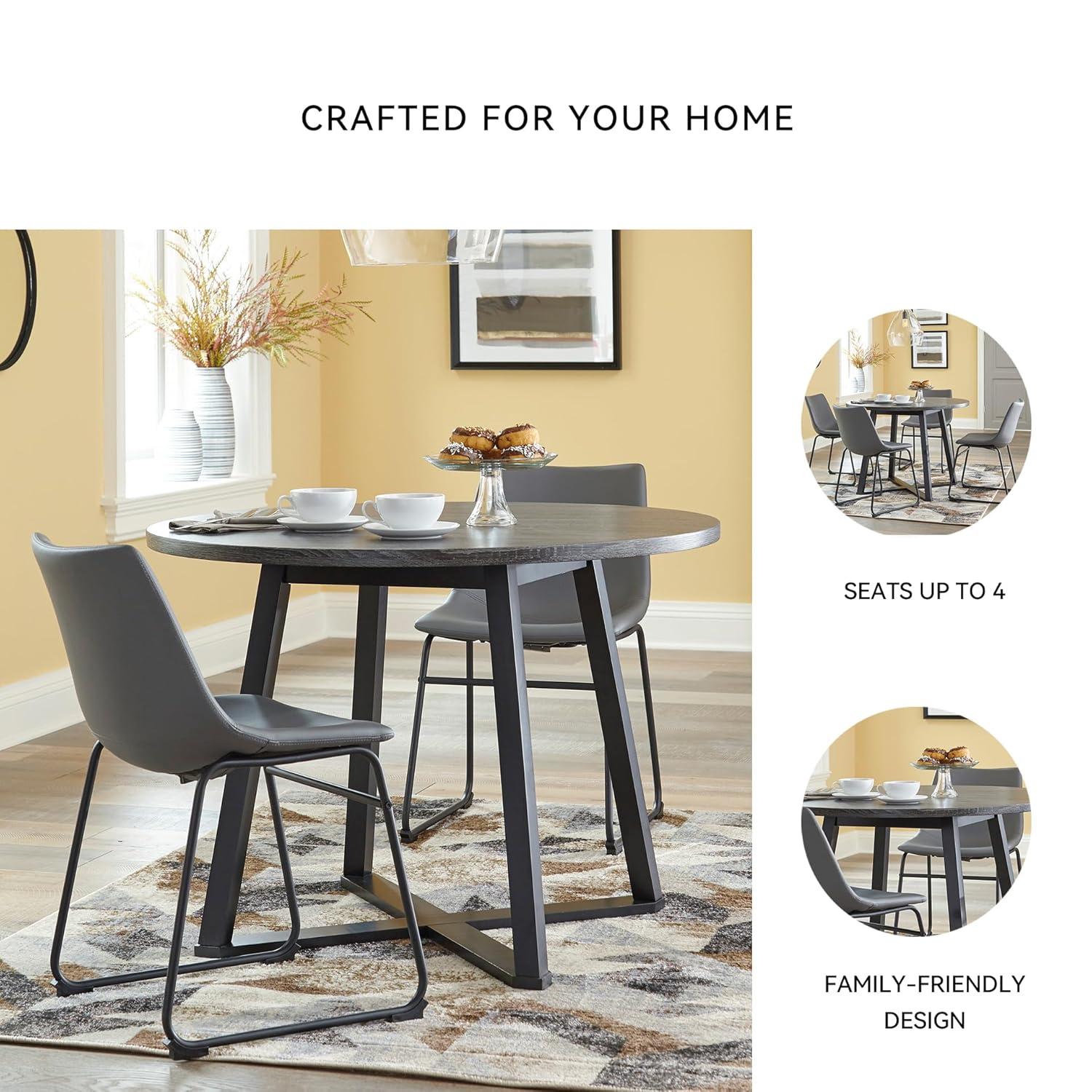 imageSignature Design by Ashley Centiar Mid Century Round Dining Room Table with Metal Legs Gray ampamp BlackMidCentury