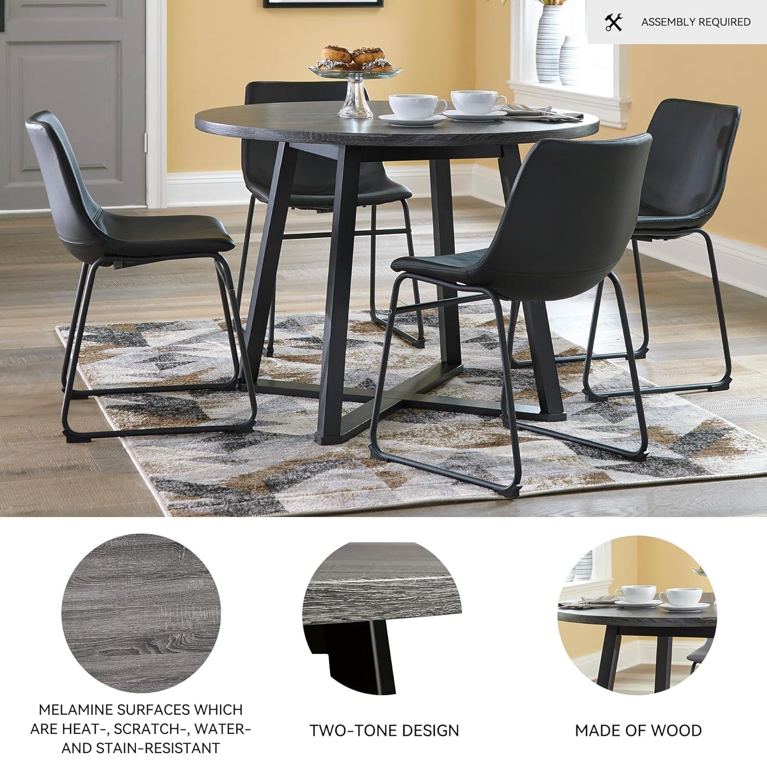 imageSignature Design by Ashley Centiar Mid Century Round Dining Room Table with Metal Legs Gray ampamp BlackMidCentury
