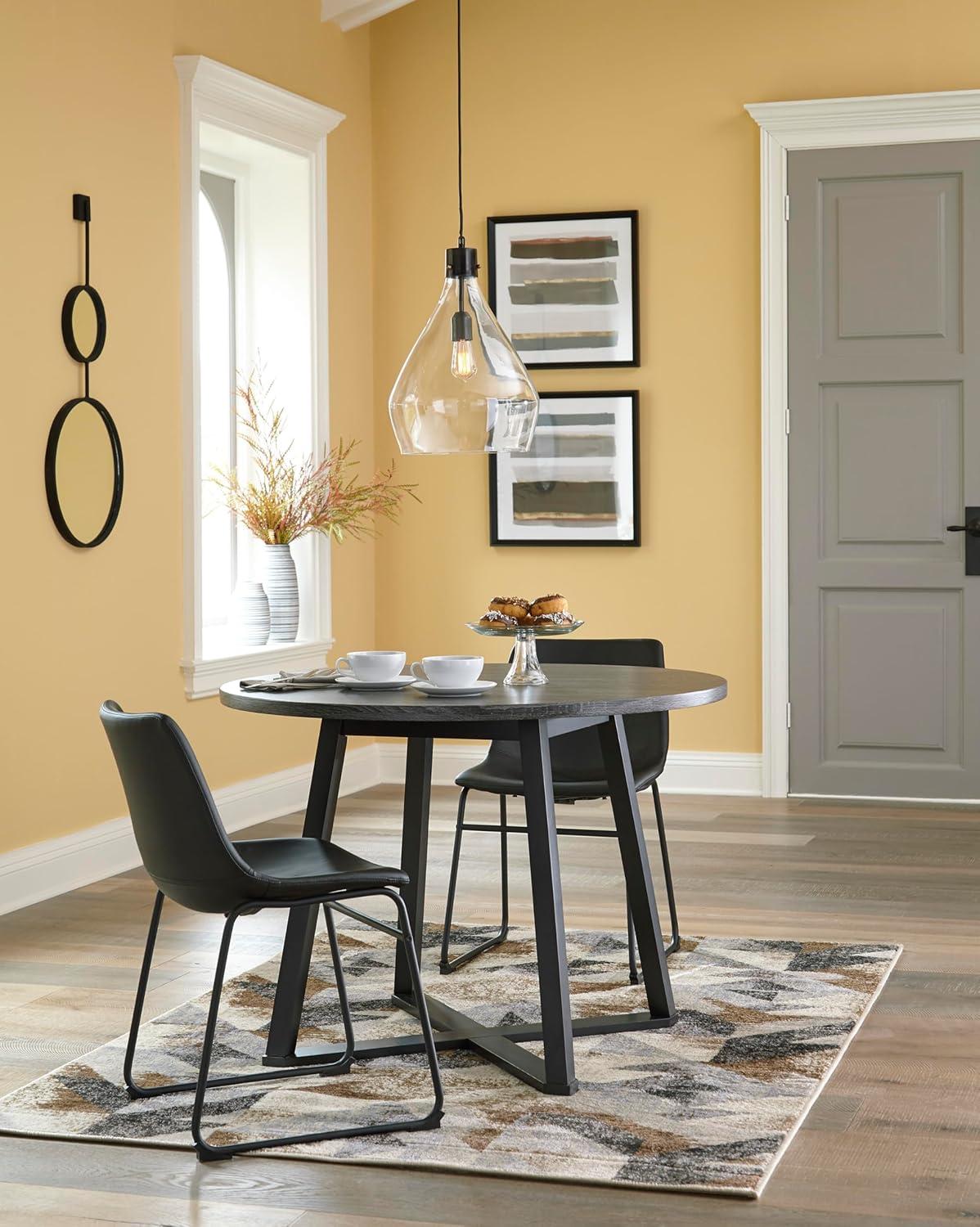 imageSignature Design by Ashley Centiar Mid Century Round Dining Room Table with Metal Legs Gray ampamp BlackMidCentury