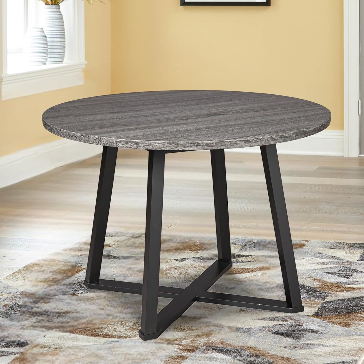 imageSignature Design by Ashley Centiar Mid Century Round Dining Room Table with Metal Legs Gray ampamp BlackMidCentury