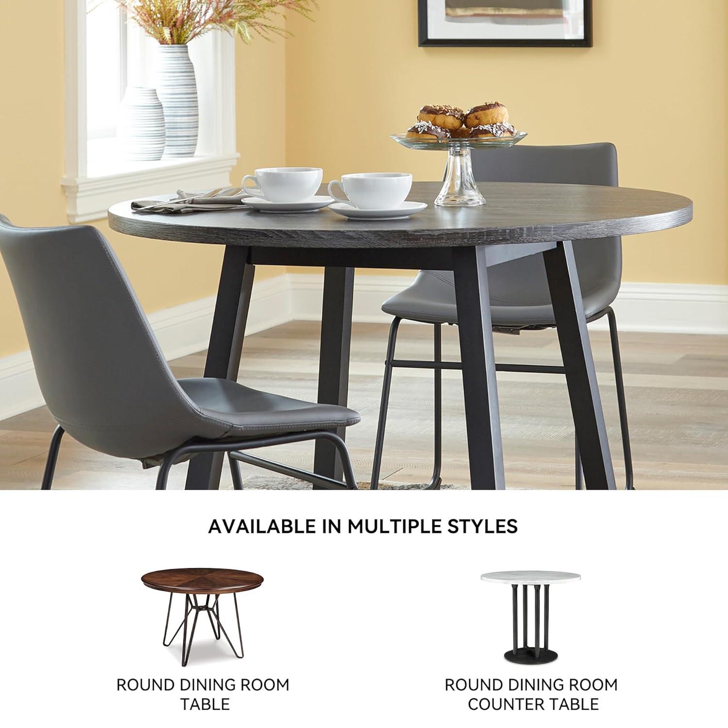 imageSignature Design by Ashley Centiar Mid Century Round Dining Room Table with Metal Legs Gray ampamp BlackMidCentury