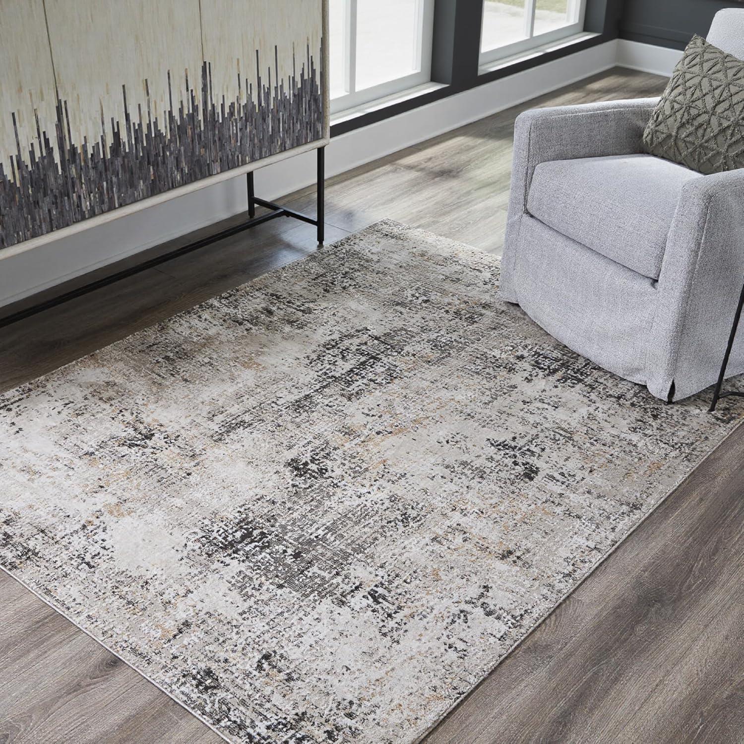 imageSignature Design by Ashley Elaning Contemporary Indoor Abstract Large 8 x 10 Rug Gray ampamp Light Brown