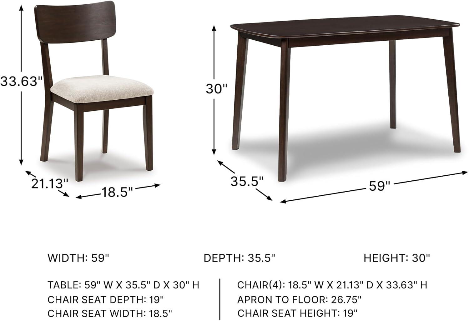 imageSignature Design by Ashley Favelon MidCentury Modern Dining Table and Chairs Set with Cushioned Seat Set of 5 Dark Brown ampamp Gray