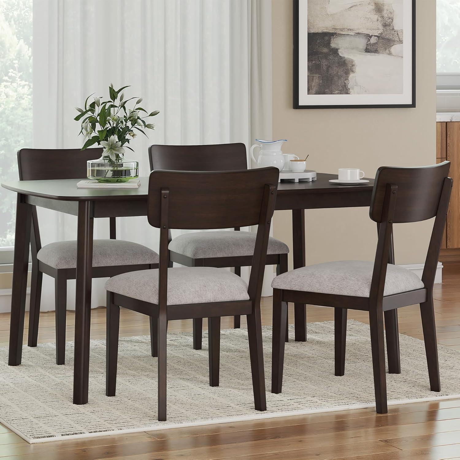 imageSignature Design by Ashley Favelon MidCentury Modern Dining Table and Chairs Set with Cushioned Seat Set of 5 Dark Brown ampamp Gray