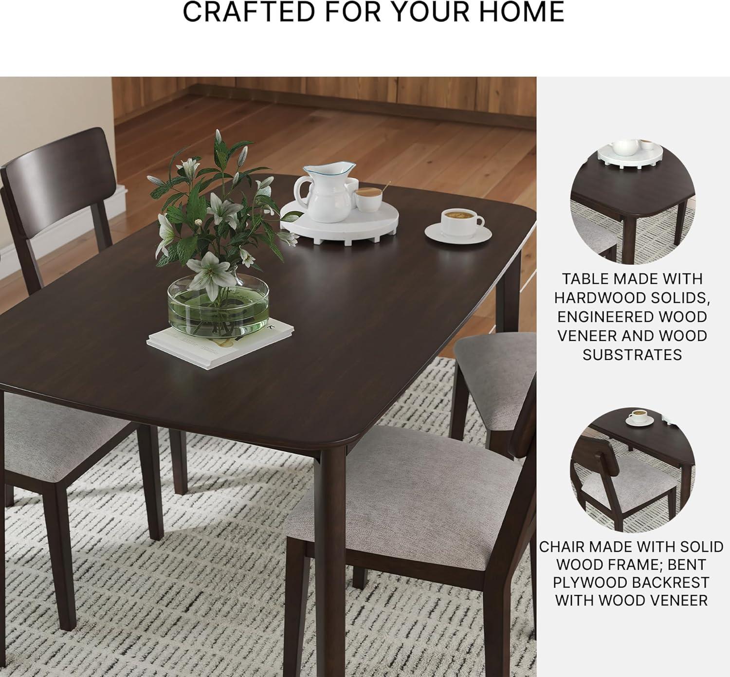 imageSignature Design by Ashley Favelon MidCentury Modern Dining Table and Chairs Set with Cushioned Seat Set of 5 Dark Brown ampamp Gray