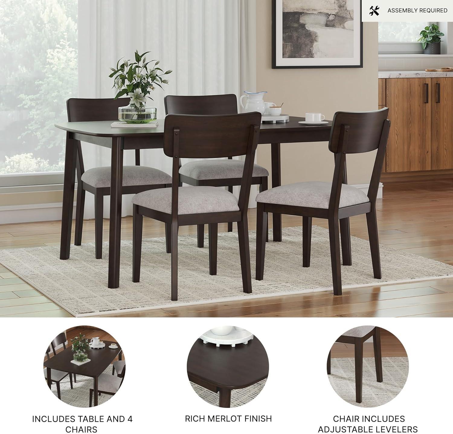 imageSignature Design by Ashley Favelon MidCentury Modern Dining Table and Chairs Set with Cushioned Seat Set of 5 Dark Brown ampamp Gray