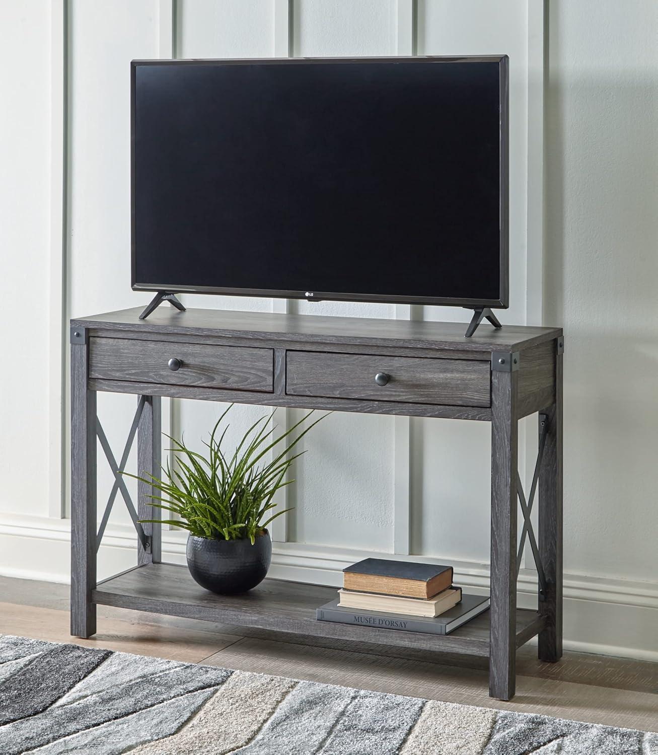 imageSignature Design by Ashley Freedan Rustic Farmhouse Console Sofa Table GrayGrey