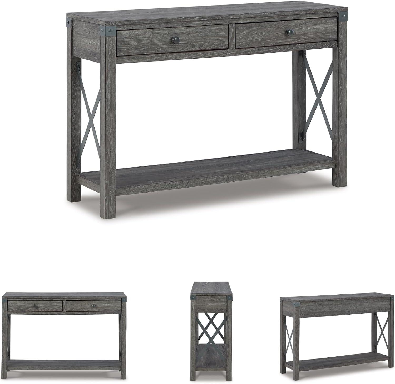 imageSignature Design by Ashley Freedan Rustic Farmhouse Console Sofa Table GrayGrey