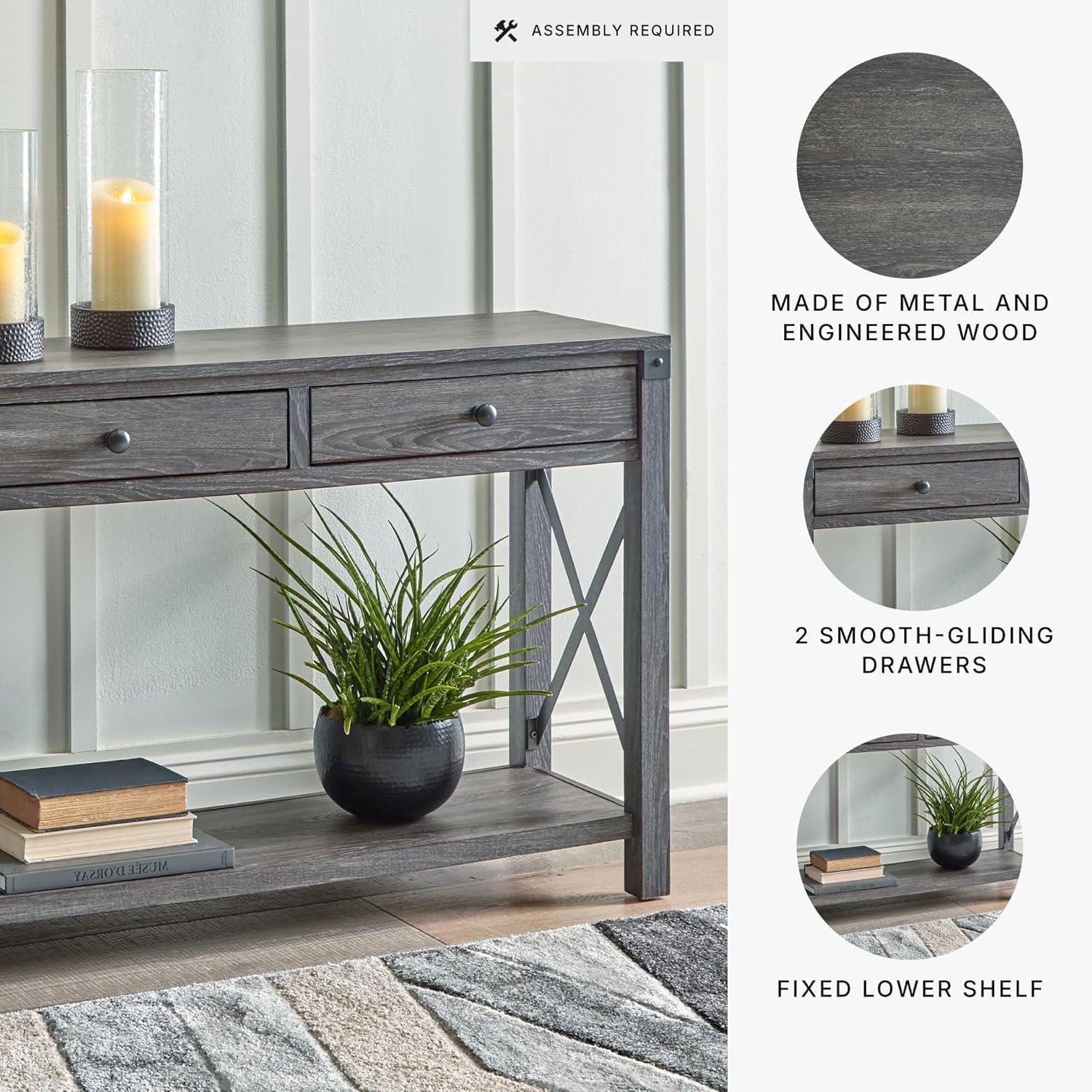 imageSignature Design by Ashley Freedan Rustic Farmhouse Console Sofa Table GrayGrey