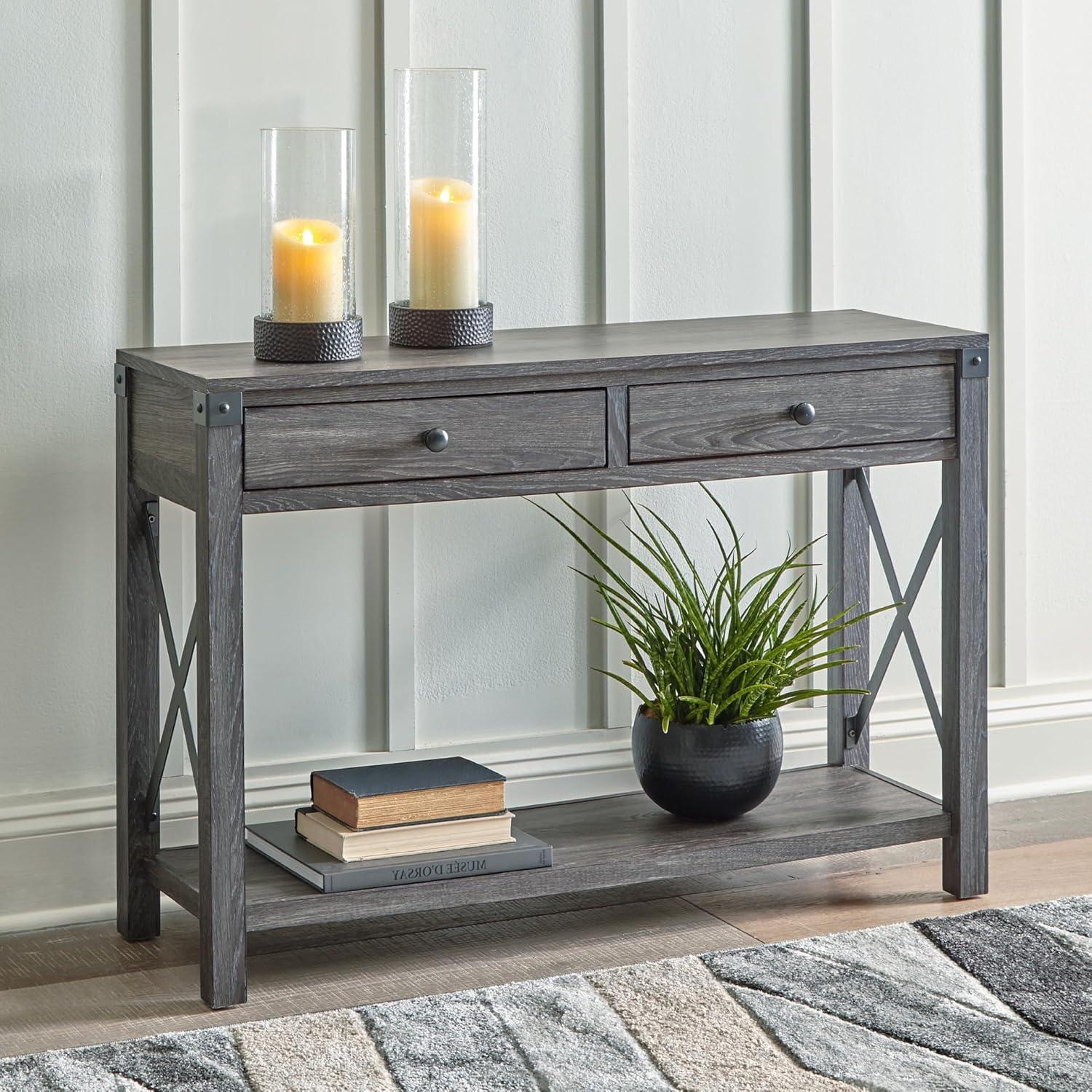 imageSignature Design by Ashley Freedan Rustic Farmhouse Console Sofa Table GrayGrey
