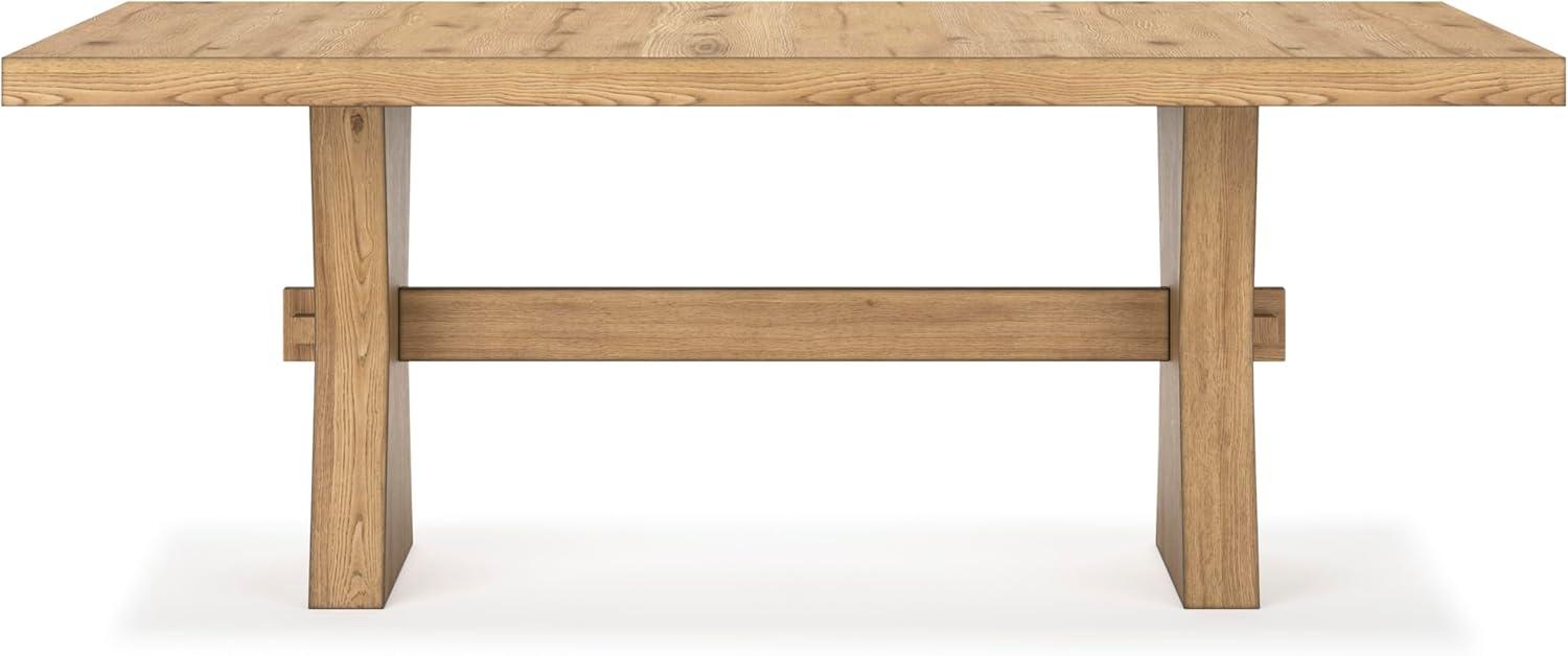 imageSignature Design by Ashley Galliden Farmhouse Dining Table with ExtraThick Tabletop and Trestle Base Light Brown