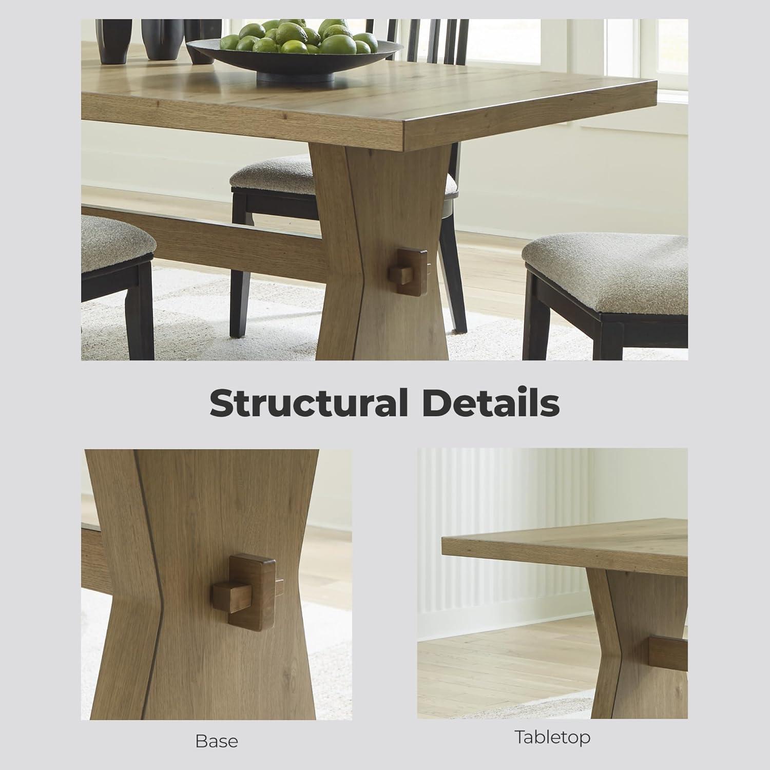 imageSignature Design by Ashley Galliden Farmhouse Dining Table with ExtraThick Tabletop and Trestle Base Light Brown