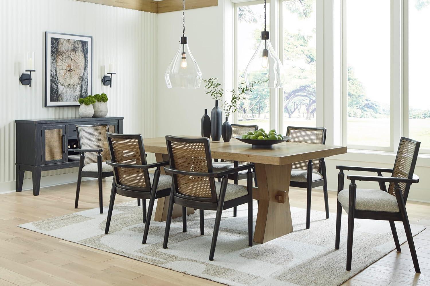 imageSignature Design by Ashley Galliden Farmhouse Dining Table with ExtraThick Tabletop and Trestle Base Light Brown