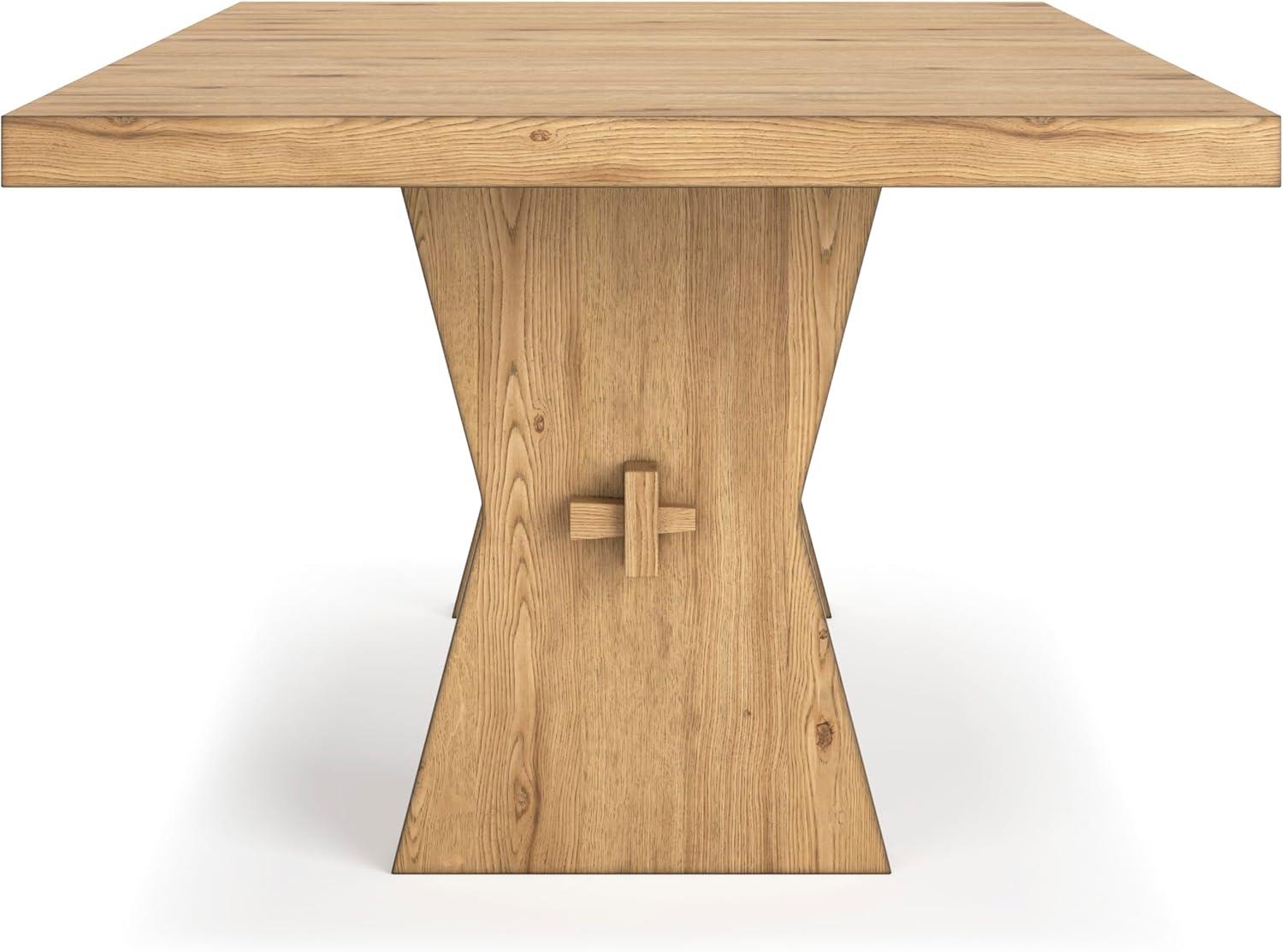 imageSignature Design by Ashley Galliden Farmhouse Dining Table with ExtraThick Tabletop and Trestle Base Light Brown