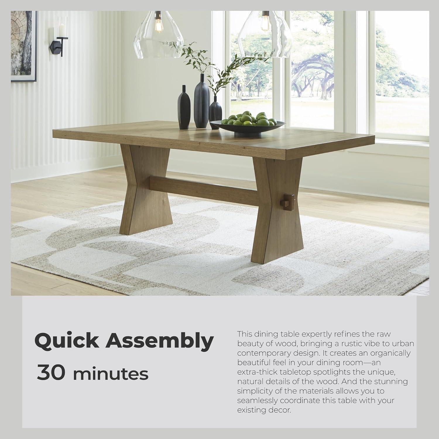 imageSignature Design by Ashley Galliden Farmhouse Dining Table with ExtraThick Tabletop and Trestle Base Light Brown