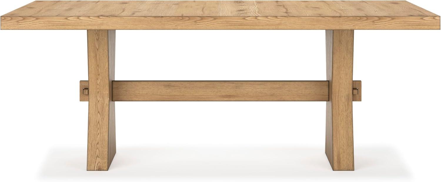 imageSignature Design by Ashley Galliden Farmhouse Dining Table with ExtraThick Tabletop and Trestle Base Light Brown