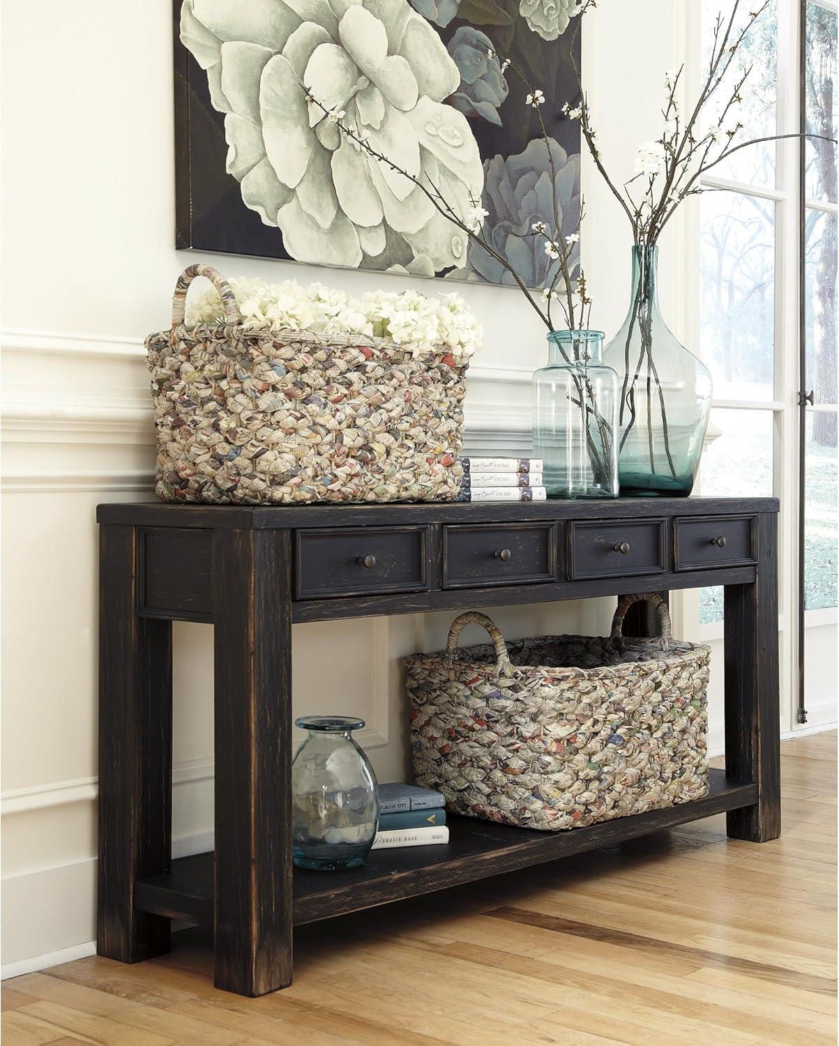 imageSignature Design by Ashley Gavelston Rustic Sofa Table with 4 Drawers and Lower Shelf Weathered BlackBlack