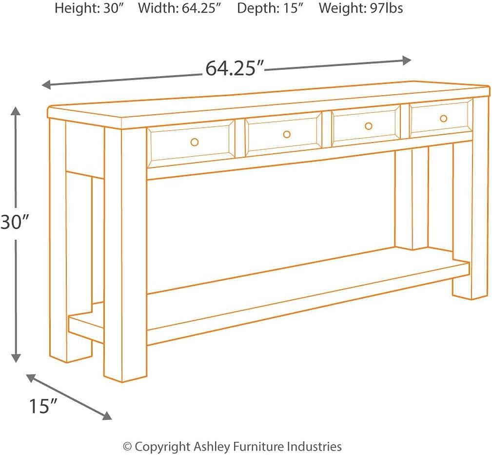 imageSignature Design by Ashley Gavelston Rustic Sofa Table with 4 Drawers and Lower Shelf Weathered BlackBlack