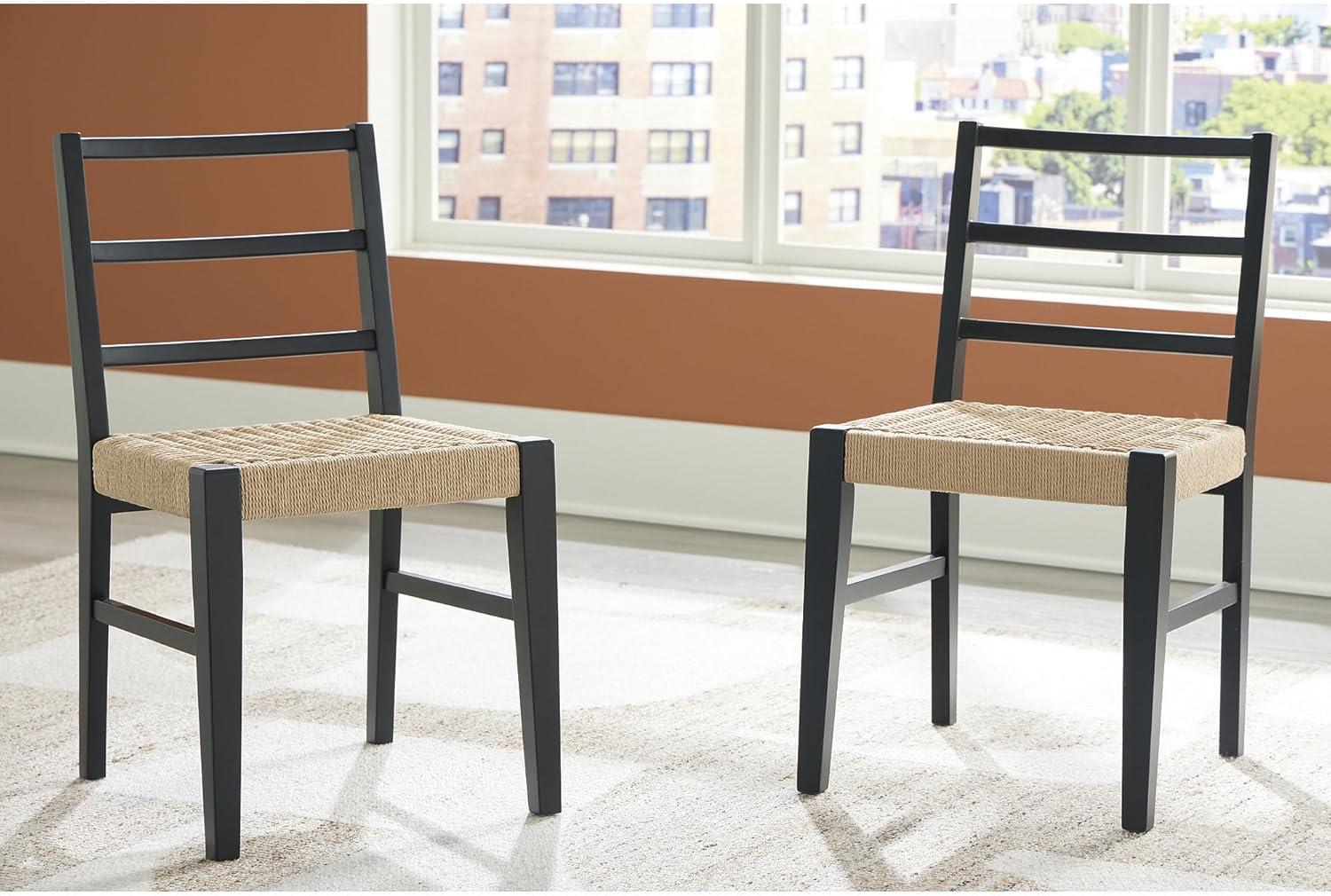 imageSignature Design by Ashley Isanti Rustic Solid Wood Armless Dining Chair with Faux Rattan Seat Set of 2 Light Brown ampamp Black