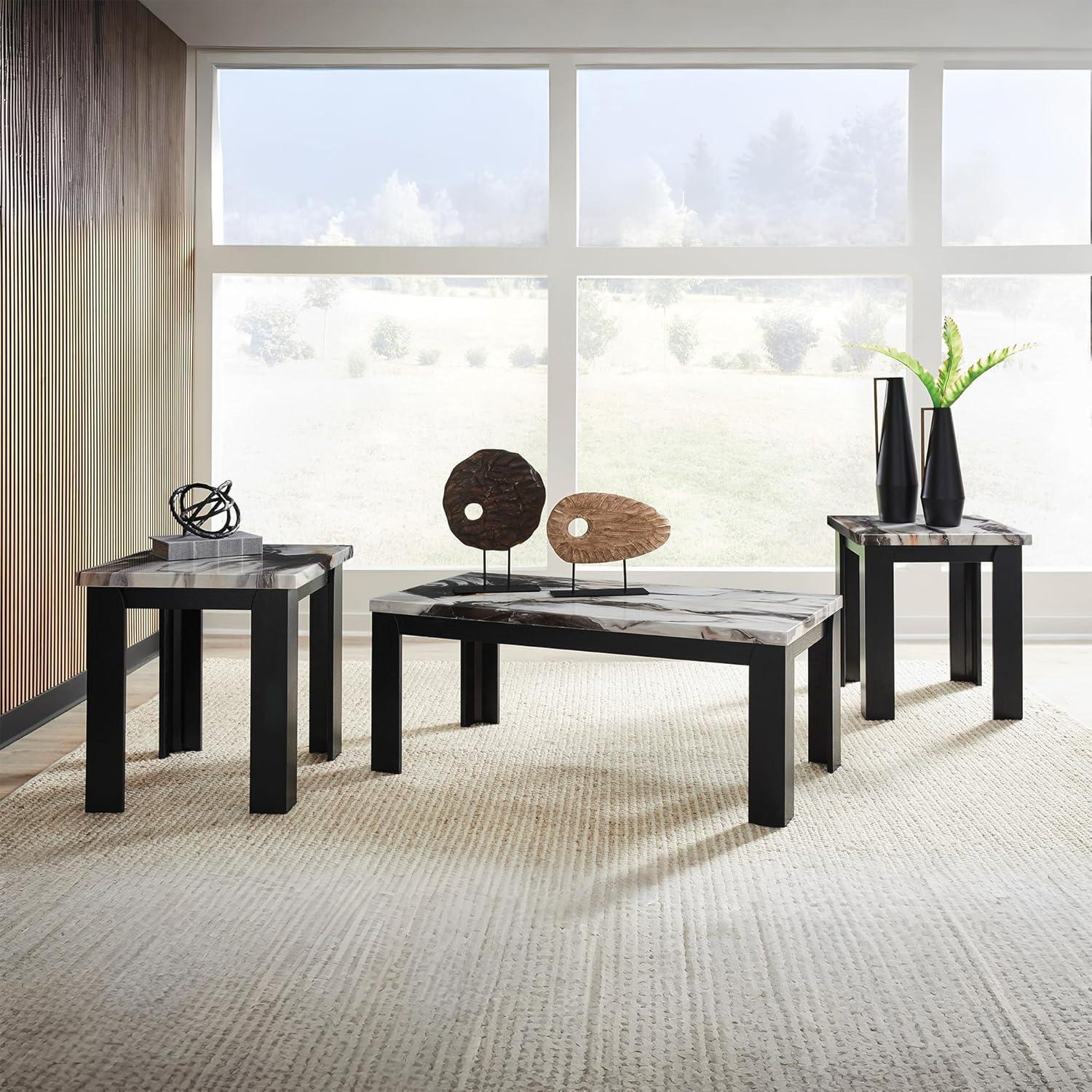 imageSignature Design by Ashley Jazmore Contemporary Table Set with Faux Marble Top Set of 3 Dark Brown