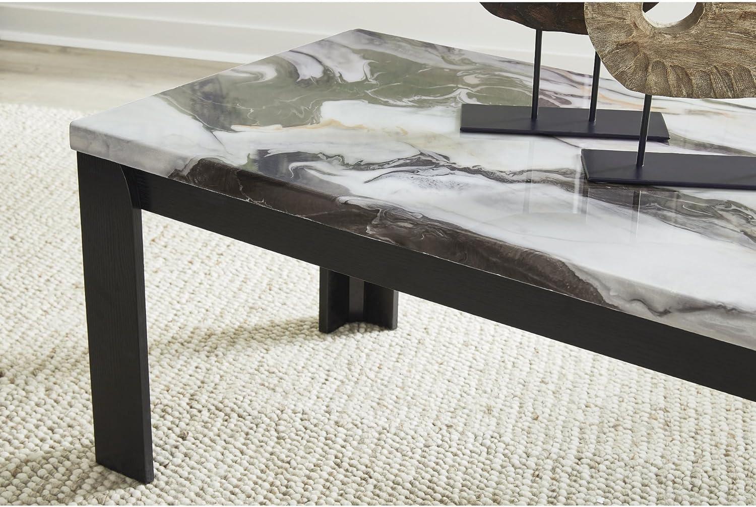 imageSignature Design by Ashley Jazmore Contemporary Table Set with Faux Marble Top Set of 3 Dark Brown