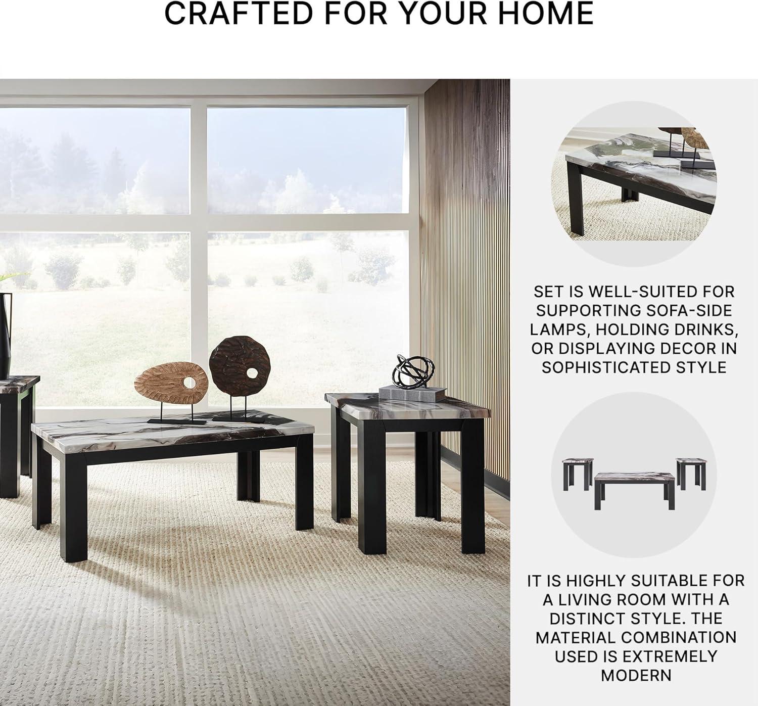 imageSignature Design by Ashley Jazmore Contemporary Table Set with Faux Marble Top Set of 3 Dark Brown