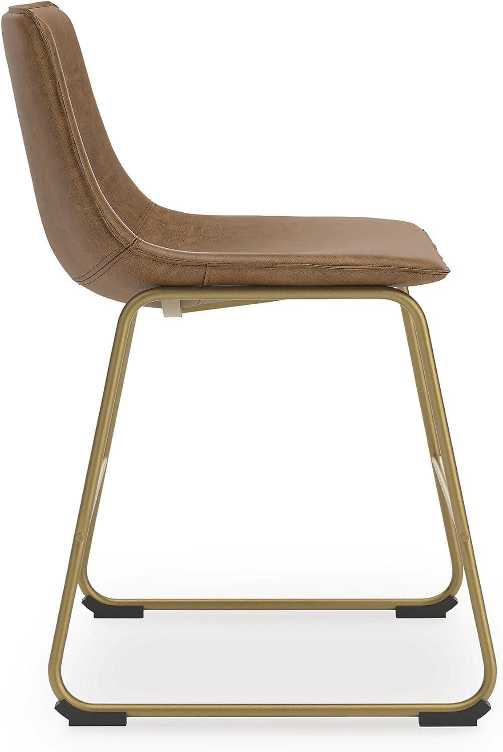 imageSignature Design by Ashley Lexadine Industrial Faux Leather Upholstered 30quot Bar Height Dining Chair Set of 2 Light Brown ampamp Gold