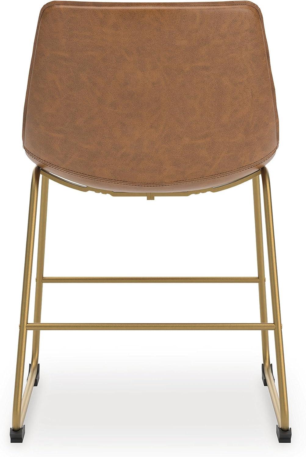 imageSignature Design by Ashley Lexadine Industrial Faux Leather Upholstered 30quot Bar Height Dining Chair Set of 2 Light Brown ampamp Gold