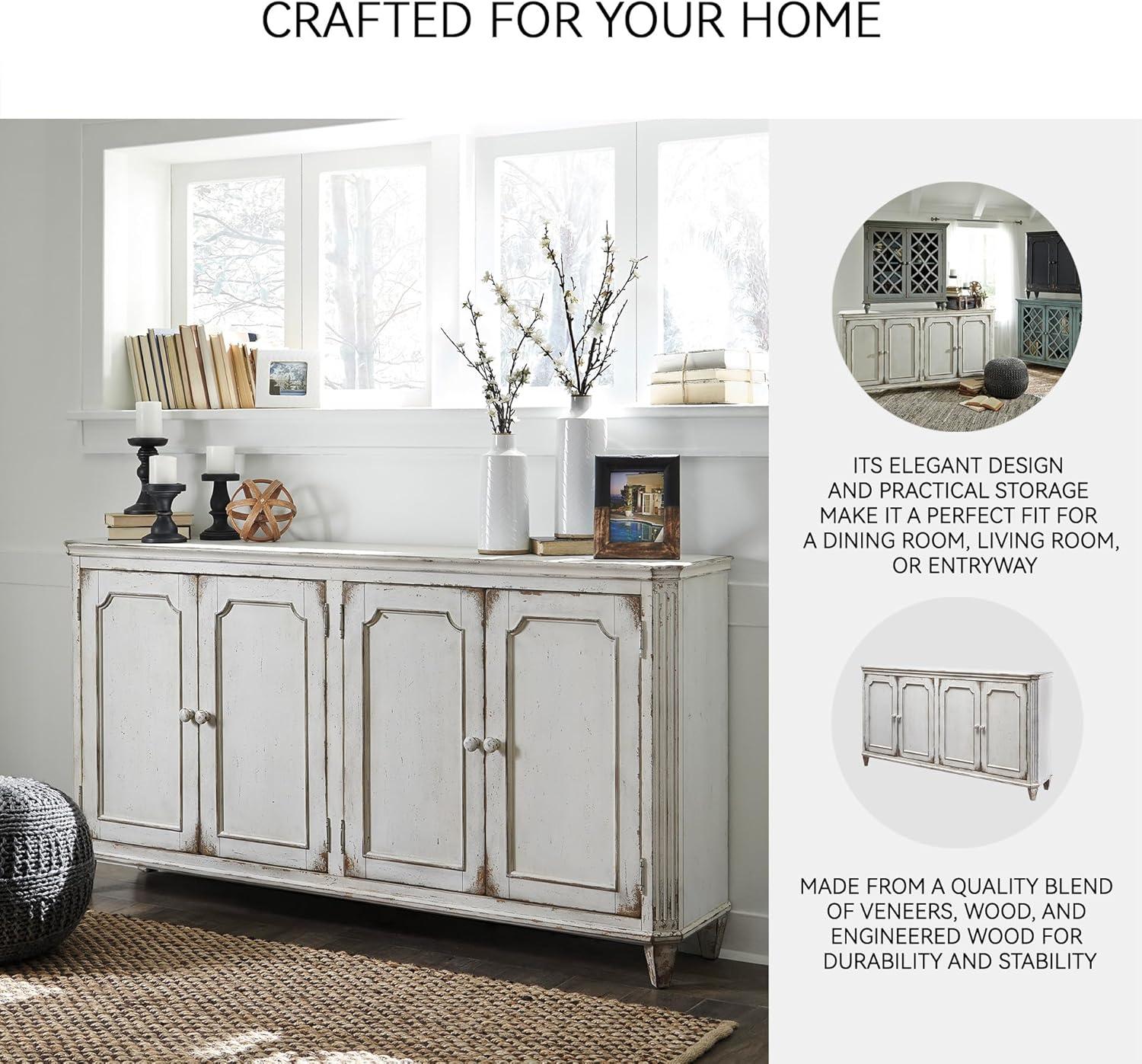 imageSignature Design by Ashley Mirimyn Distressed 4Door Accent Cabinet or TV Stand Antique White