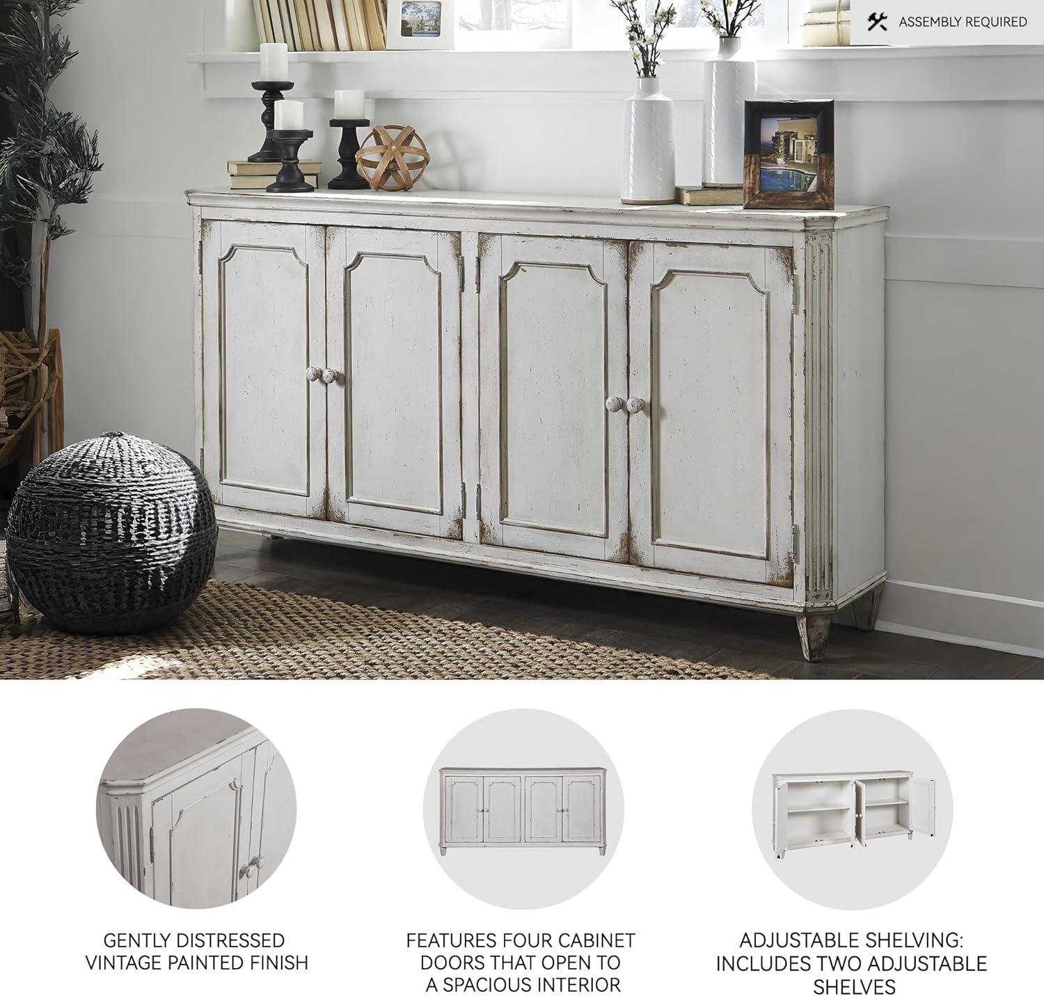 imageSignature Design by Ashley Mirimyn Distressed 4Door Accent Cabinet or TV Stand Antique White