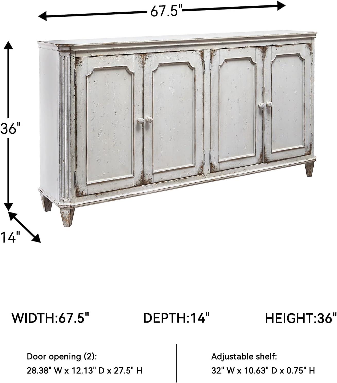 imageSignature Design by Ashley Mirimyn Distressed 4Door Accent Cabinet or TV Stand Antique White