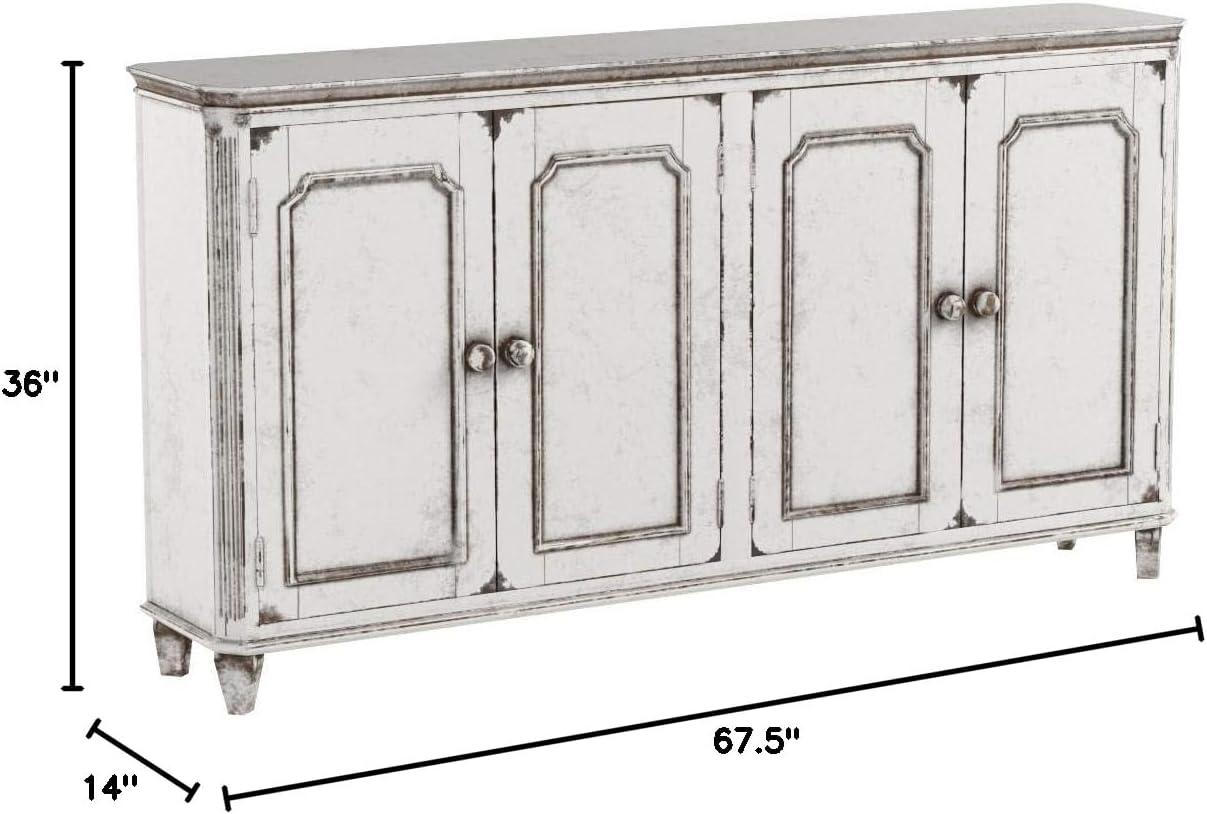 imageSignature Design by Ashley Mirimyn Distressed 4Door Accent Cabinet or TV Stand Antique White