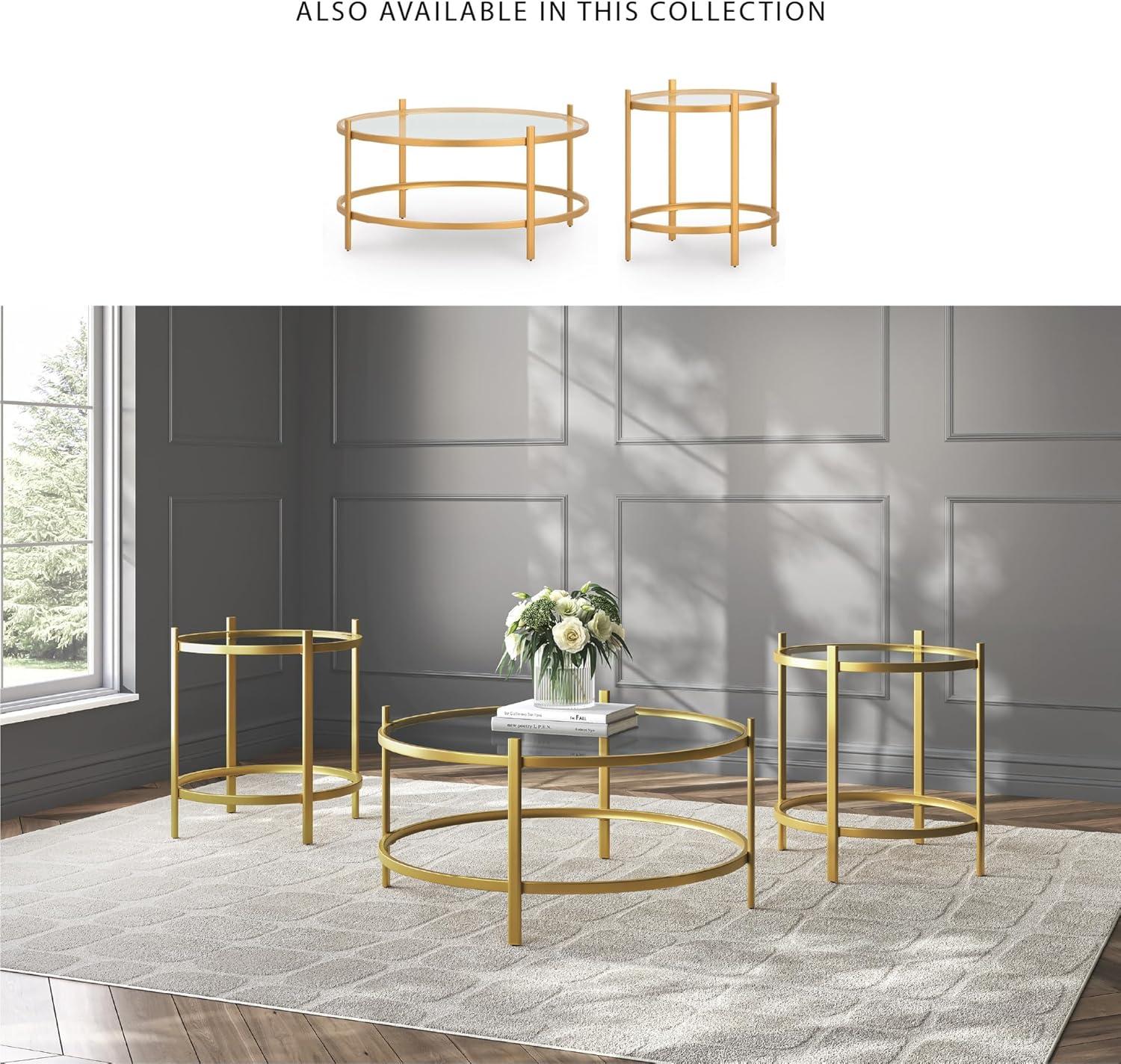 imageSignature Design by Ashley Pearlox Casual Table with Inset Tempered Glass Top Set of 3 Gold
