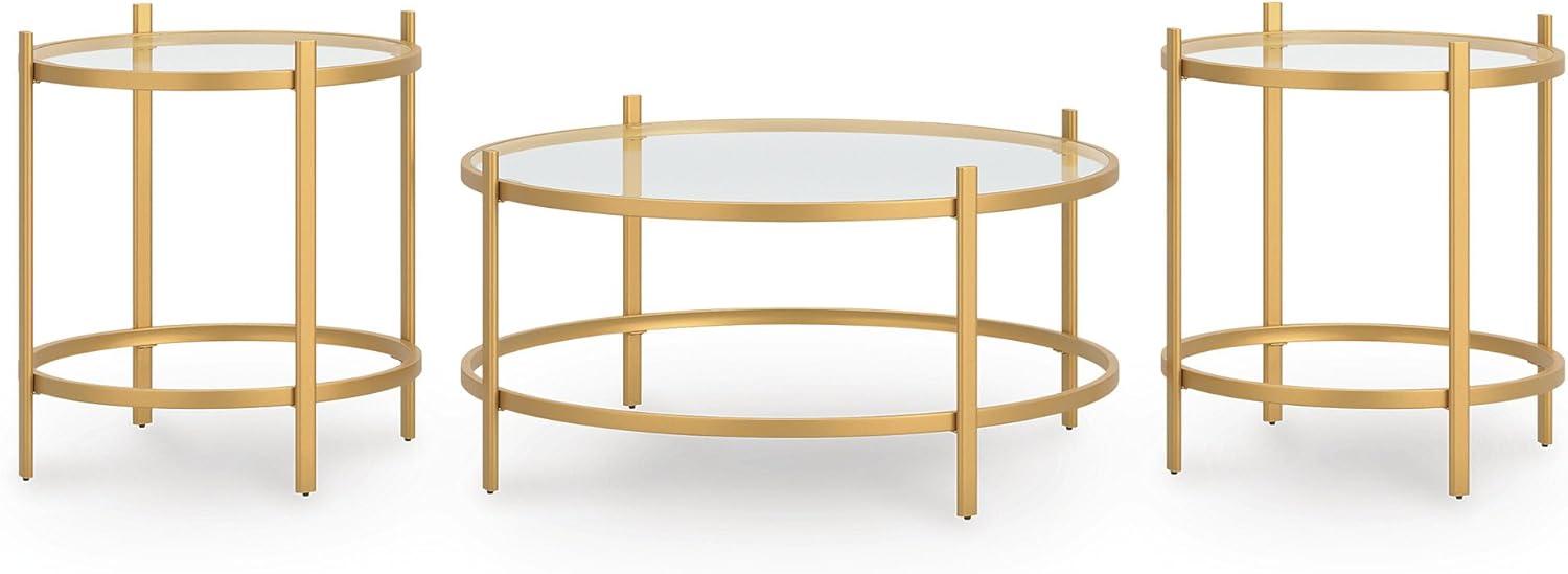 imageSignature Design by Ashley Pearlox Casual Table with Inset Tempered Glass Top Set of 3 Gold
