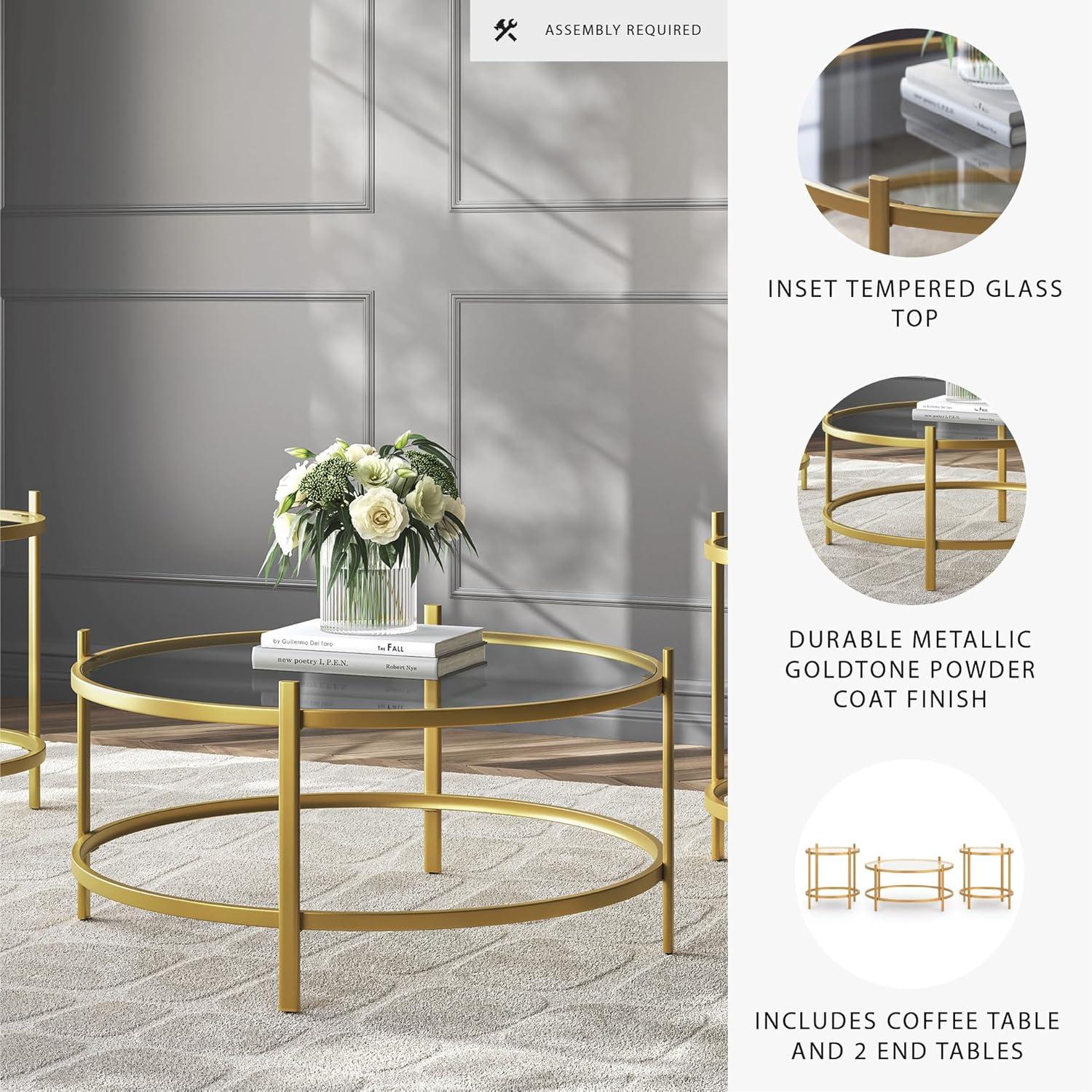 imageSignature Design by Ashley Pearlox Casual Table with Inset Tempered Glass Top Set of 3 Gold