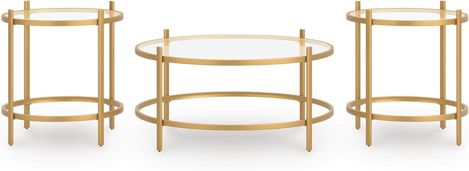 imageSignature Design by Ashley Pearlox Casual Table with Inset Tempered Glass Top Set of 3 Gold
