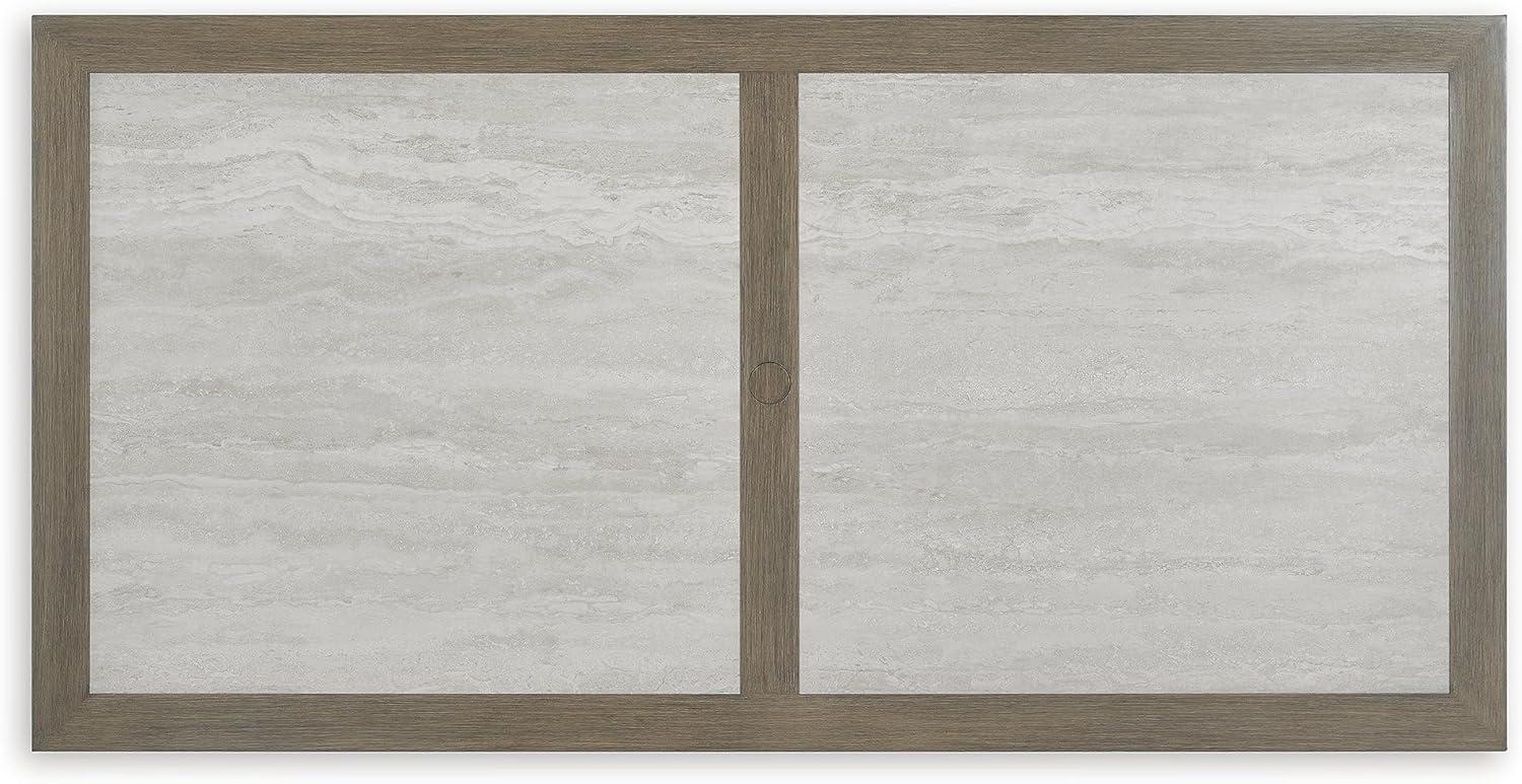 imageSignature Design by Ashley Rainier Ranch Contemporary Sintered Stone Tabletop Outdoor Dining Table with 4 Legs Light Brown ampamp Beige