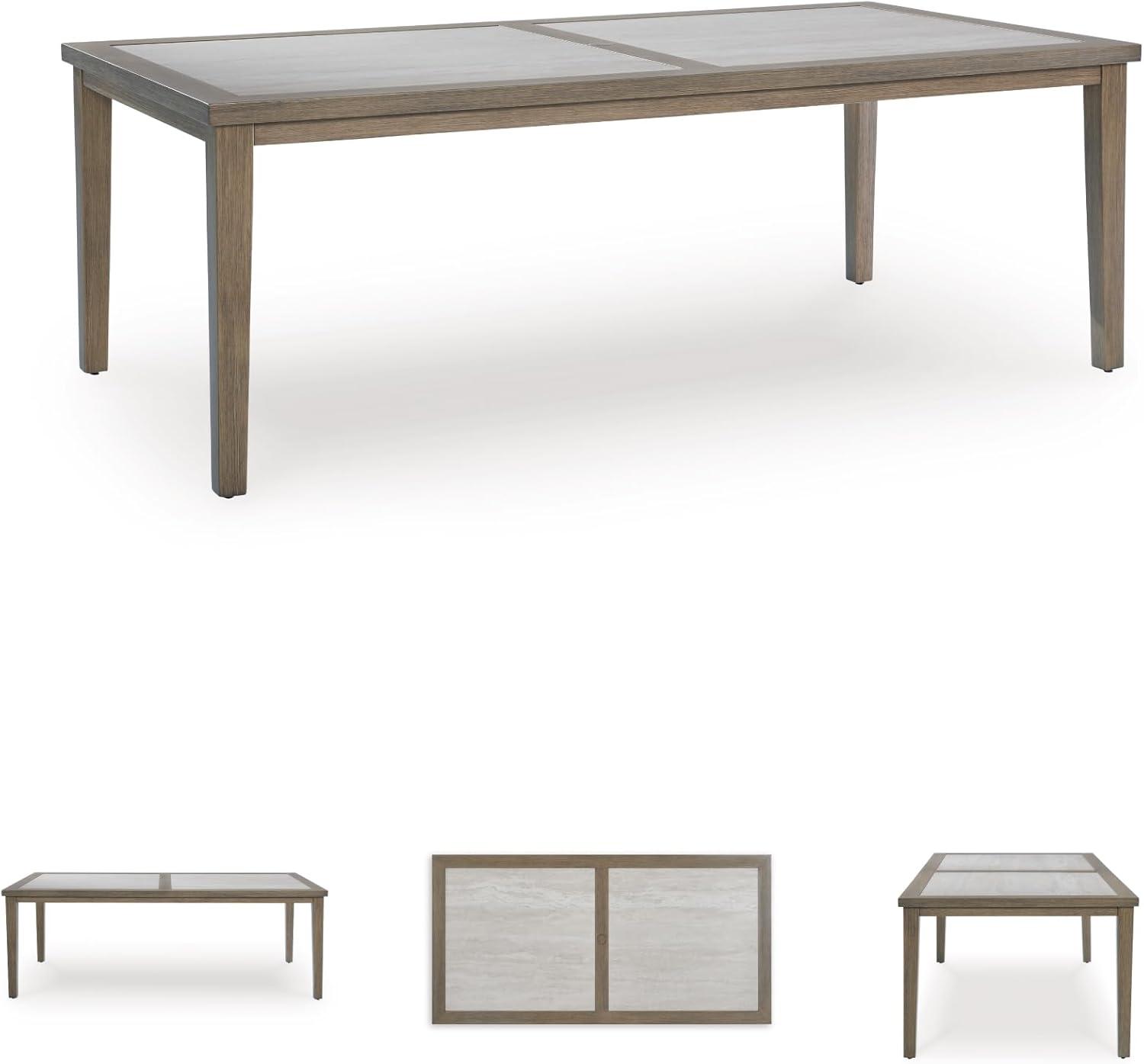 imageSignature Design by Ashley Rainier Ranch Contemporary Sintered Stone Tabletop Outdoor Dining Table with 4 Legs Light Brown ampamp Beige
