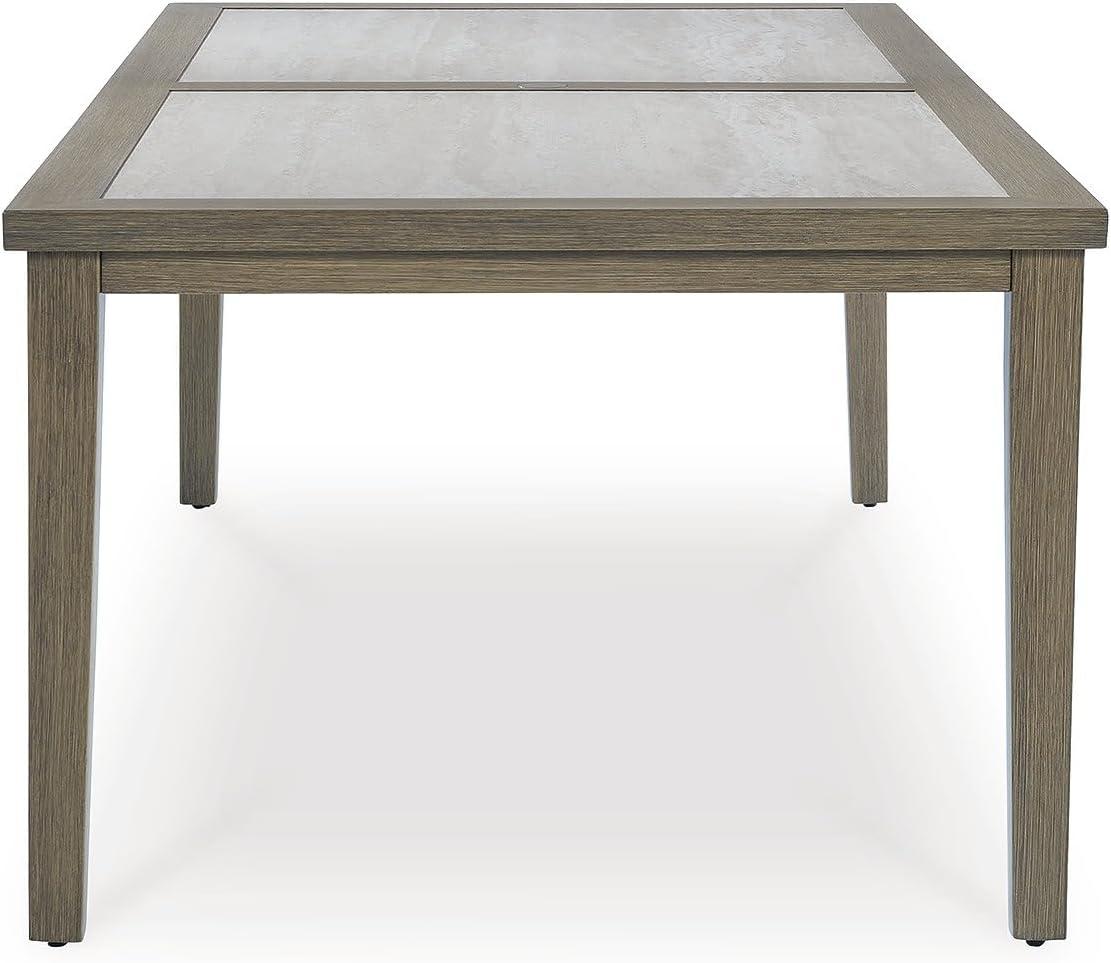 imageSignature Design by Ashley Rainier Ranch Contemporary Sintered Stone Tabletop Outdoor Dining Table with 4 Legs Light Brown ampamp Beige