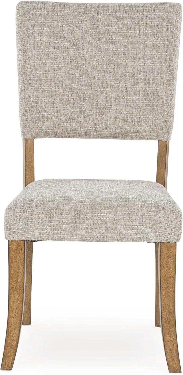 imageSignature Design by Ashley Rybergston Casual Stain Resistant Upholstered Solid Wood Dining Chair Set of 2 Beige ampamp Light Brown