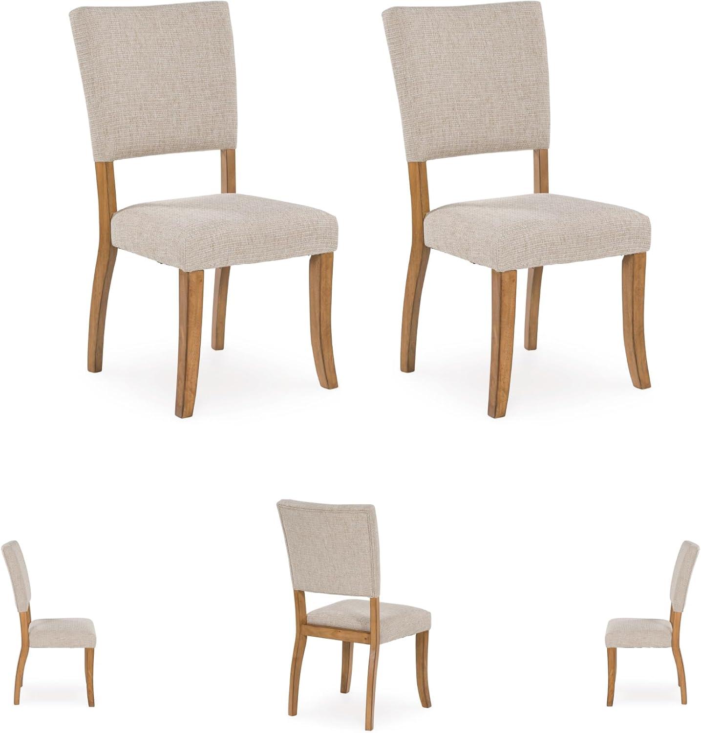 imageSignature Design by Ashley Rybergston Casual Stain Resistant Upholstered Solid Wood Dining Chair Set of 2 Beige ampamp Light Brown