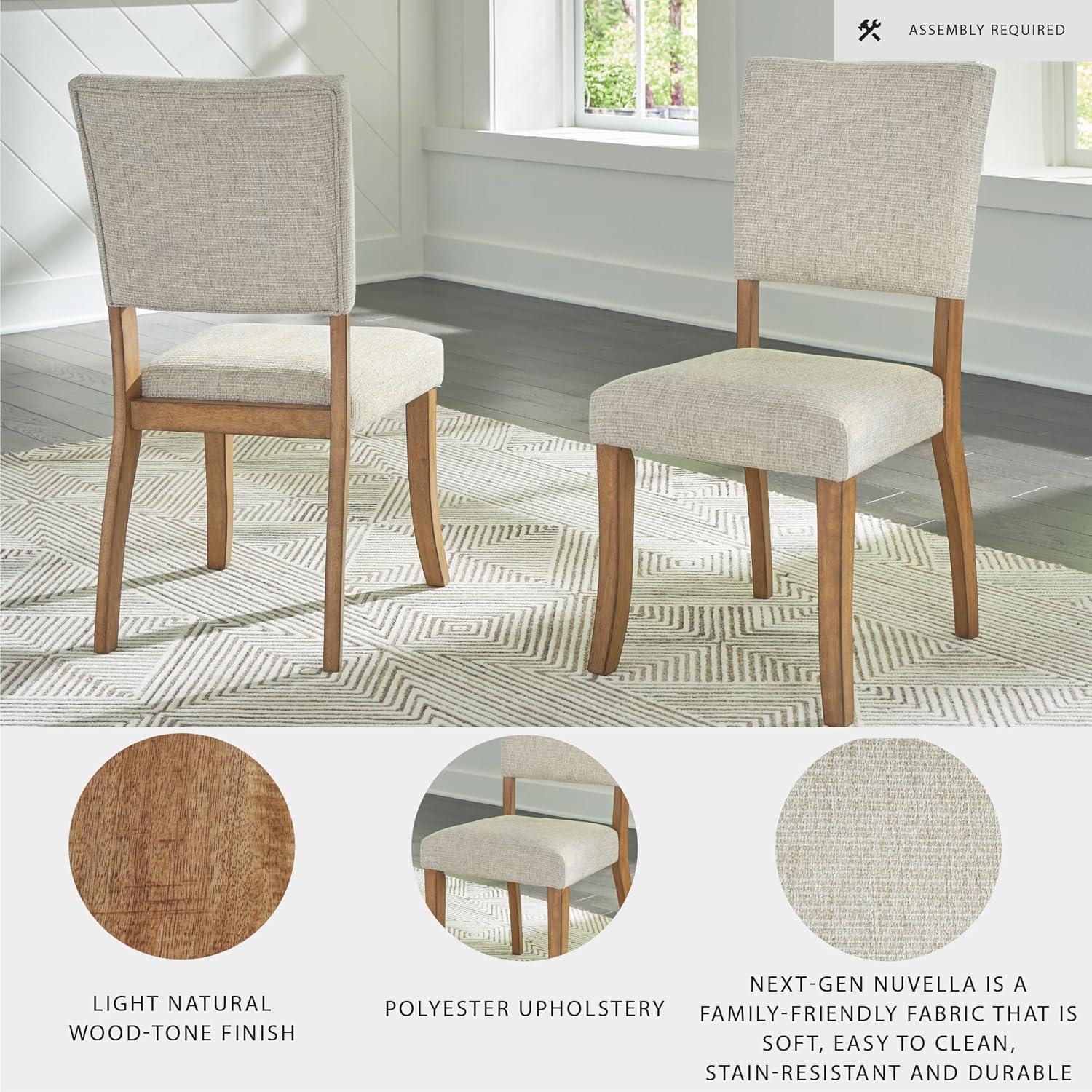 imageSignature Design by Ashley Rybergston Casual Stain Resistant Upholstered Solid Wood Dining Chair Set of 2 Beige ampamp Light Brown