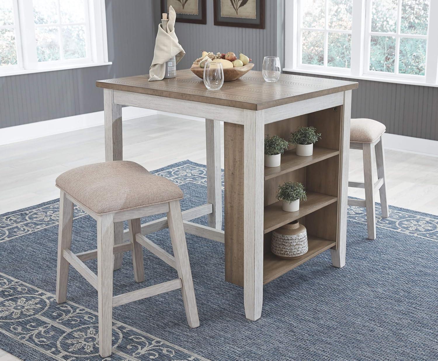 imageSignature Design by Ashley Skempton 3 Piece Counter Height Dining Set with 2 Barstools Whitewash