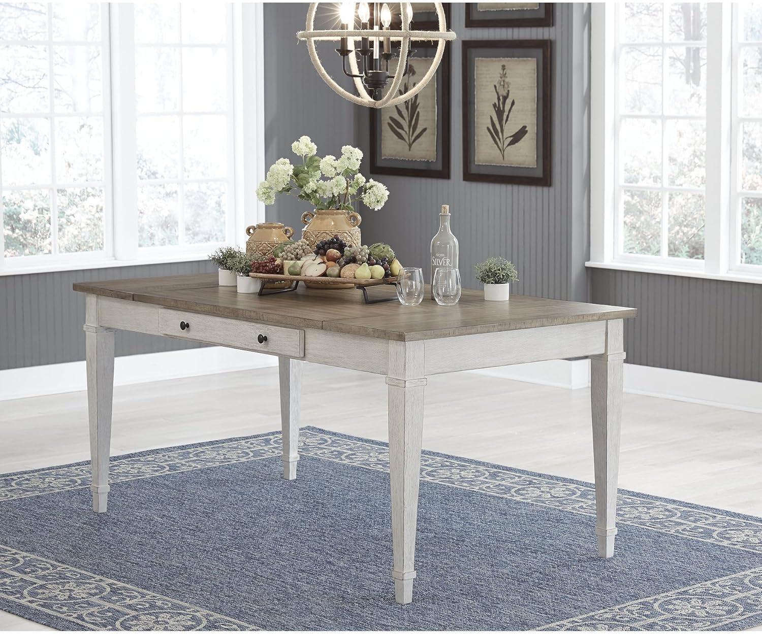imageSignature Design by Ashley Skempton Farmhouse Rectangular Dining Room Table with Storage White ampamp Light Brown