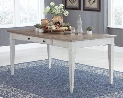 imageSignature Design by Ashley Skempton Farmhouse Rectangular Dining Room Table with Storage White ampamp Light Brown