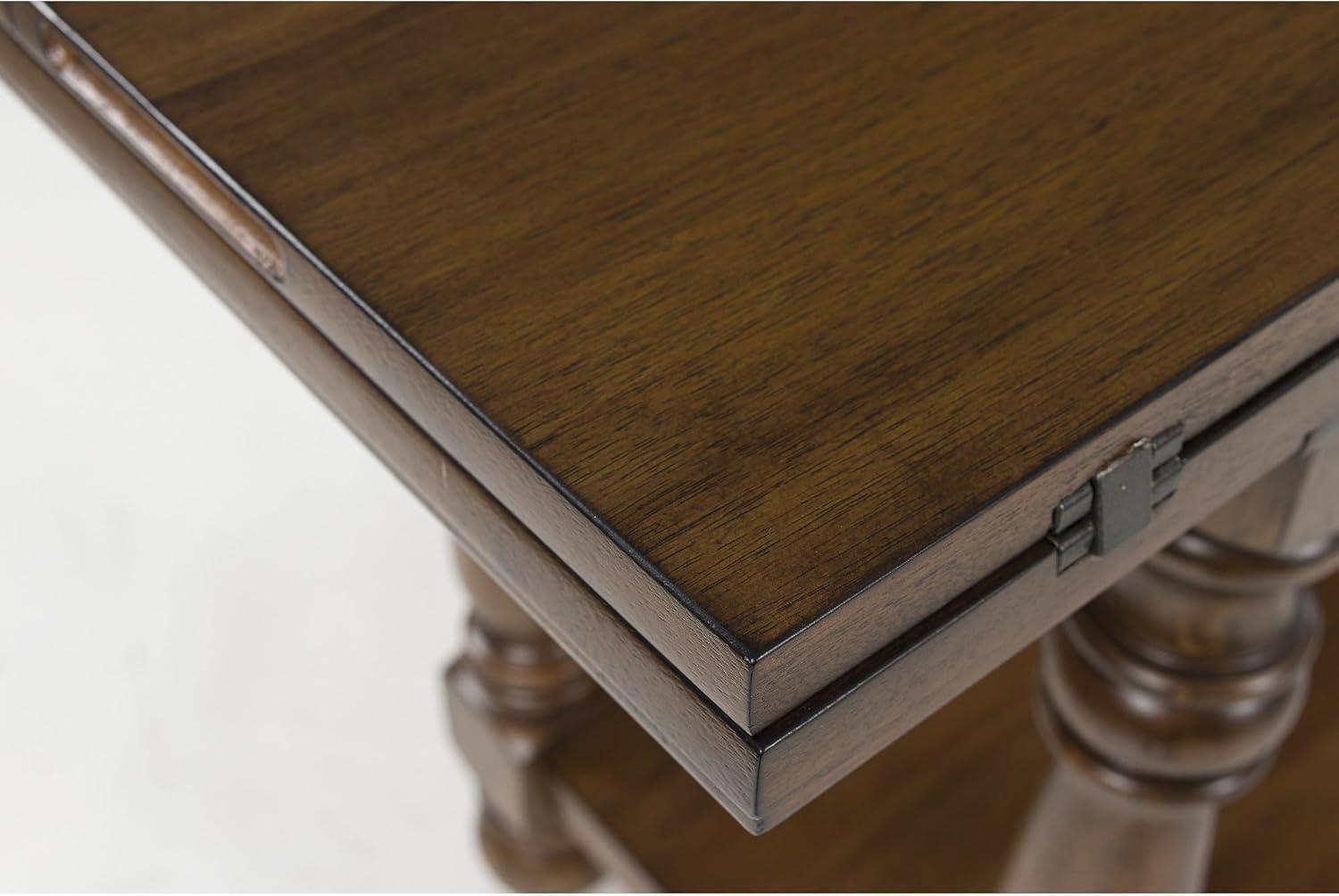imageSignature Design by Ashley Sturlayne Transitional Expandable Flip Top Sofa Table with Lower Shelf and Turned Leg Dark Brown