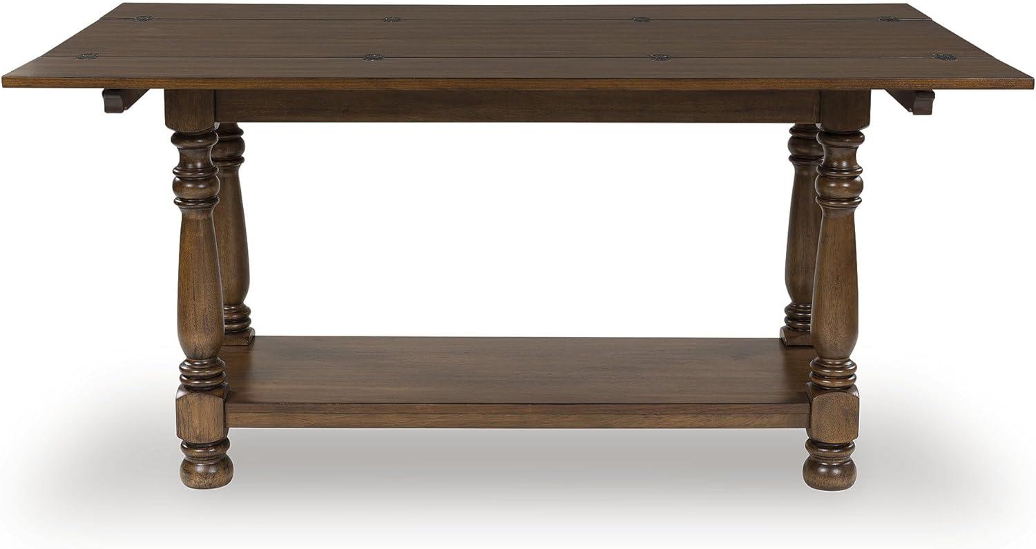 imageSignature Design by Ashley Sturlayne Transitional Expandable Flip Top Sofa Table with Lower Shelf and Turned Leg Dark Brown